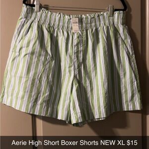 Aerie High Waist Green Striped Shorts